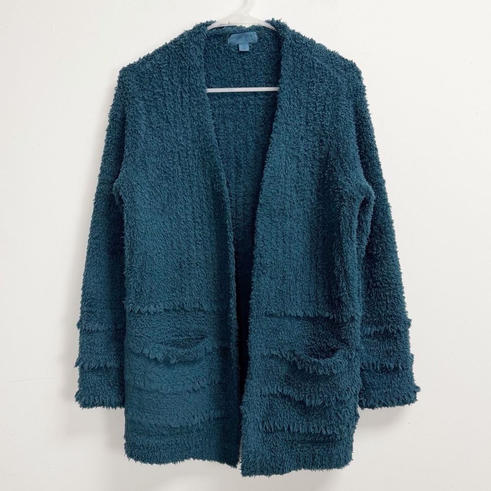 Barefoot Dreams Sweater Womens XS Teal Cozy Chic Open Front Boardwalk Cardigan